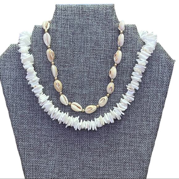 Puka Shell Large Chip Set of 2 Choker Necklaces NEW - Picture 1 of 2
